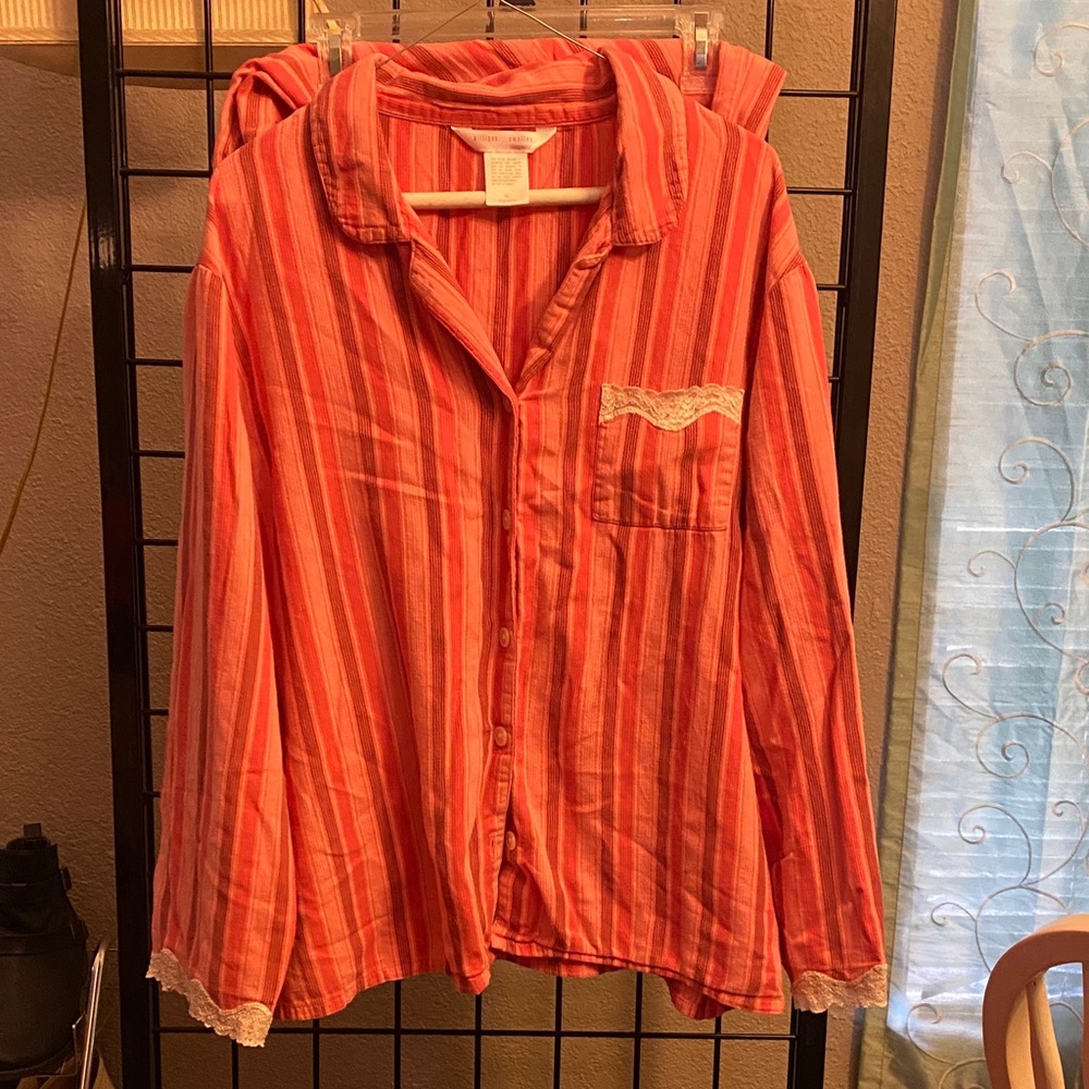 Gilligan & O'Malley Coral Striped PJ Shirt and bottoms